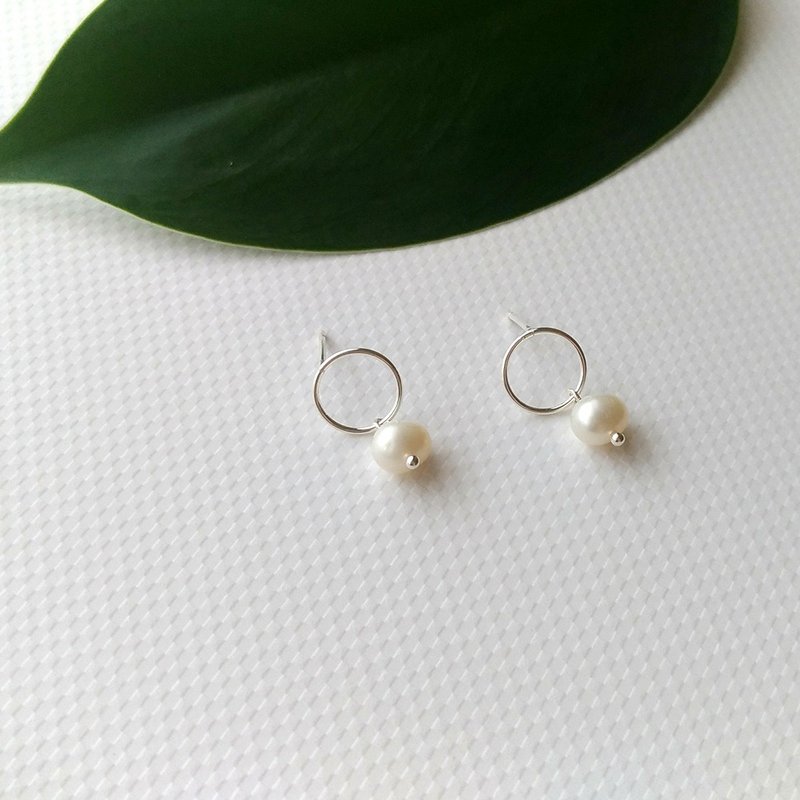 se019美丽的约定-纯银珍珠耳环 - 耳环/耳夹 - 纯银 银色
