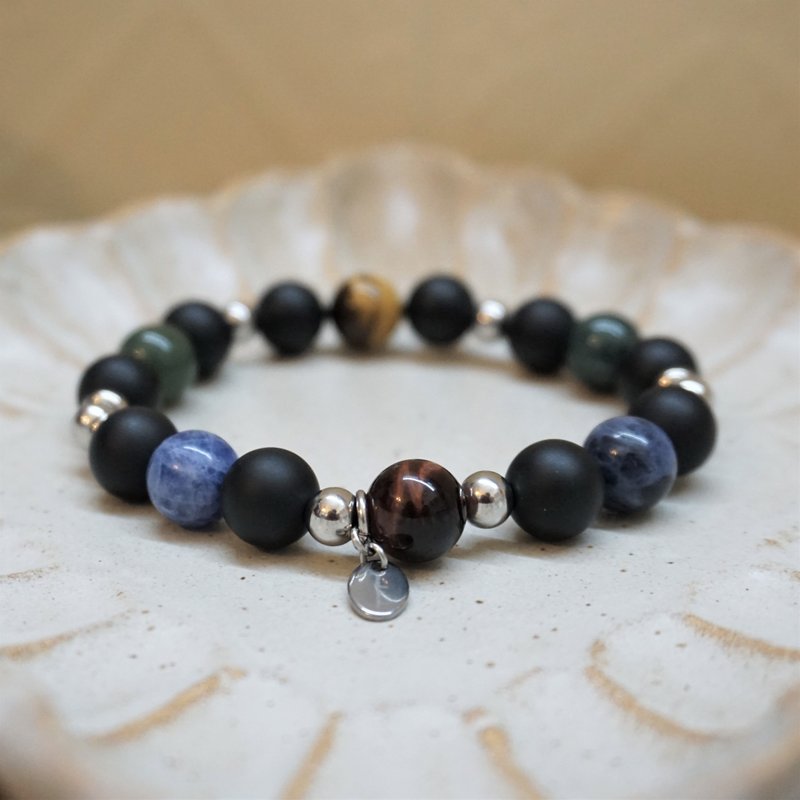 ll 勇敢宇宙 ll 黑玛瑙 虎眼石 苏打石 海藻石 中性手环 BR-00040 - 手链/手环 - 半宝石 多色