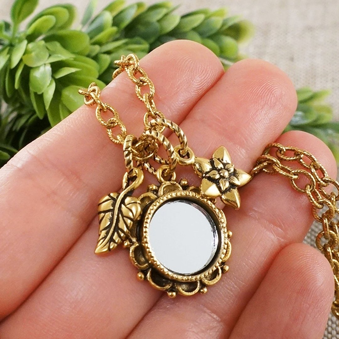 Evil Eye Glass Mirror Charm Golden Protection Amulet Pendant Necklace Jewelry - 项链 - 其他材质 金色