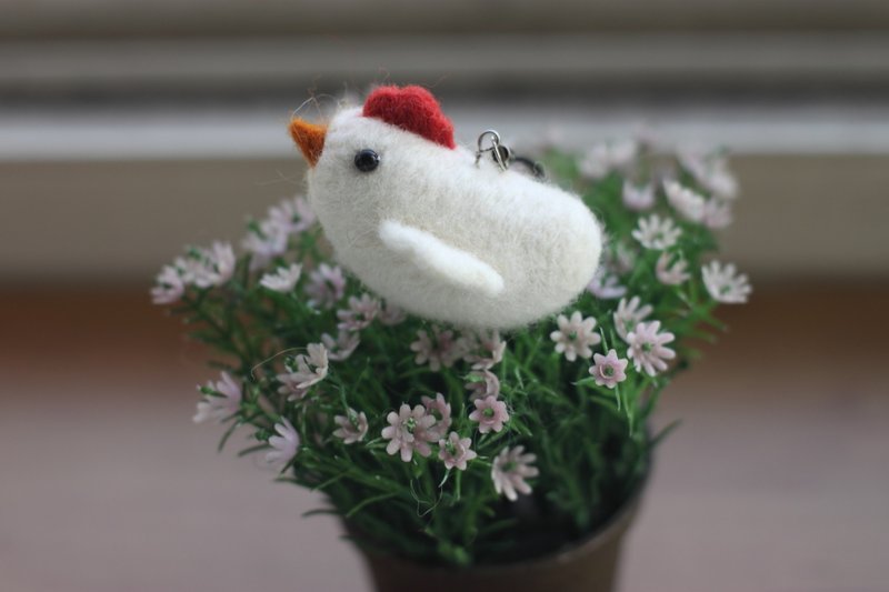 金鸡年 天然植物染白色母鸡造型手机吊饰 姜黄+苏木 - 其他 - 羊毛 白色