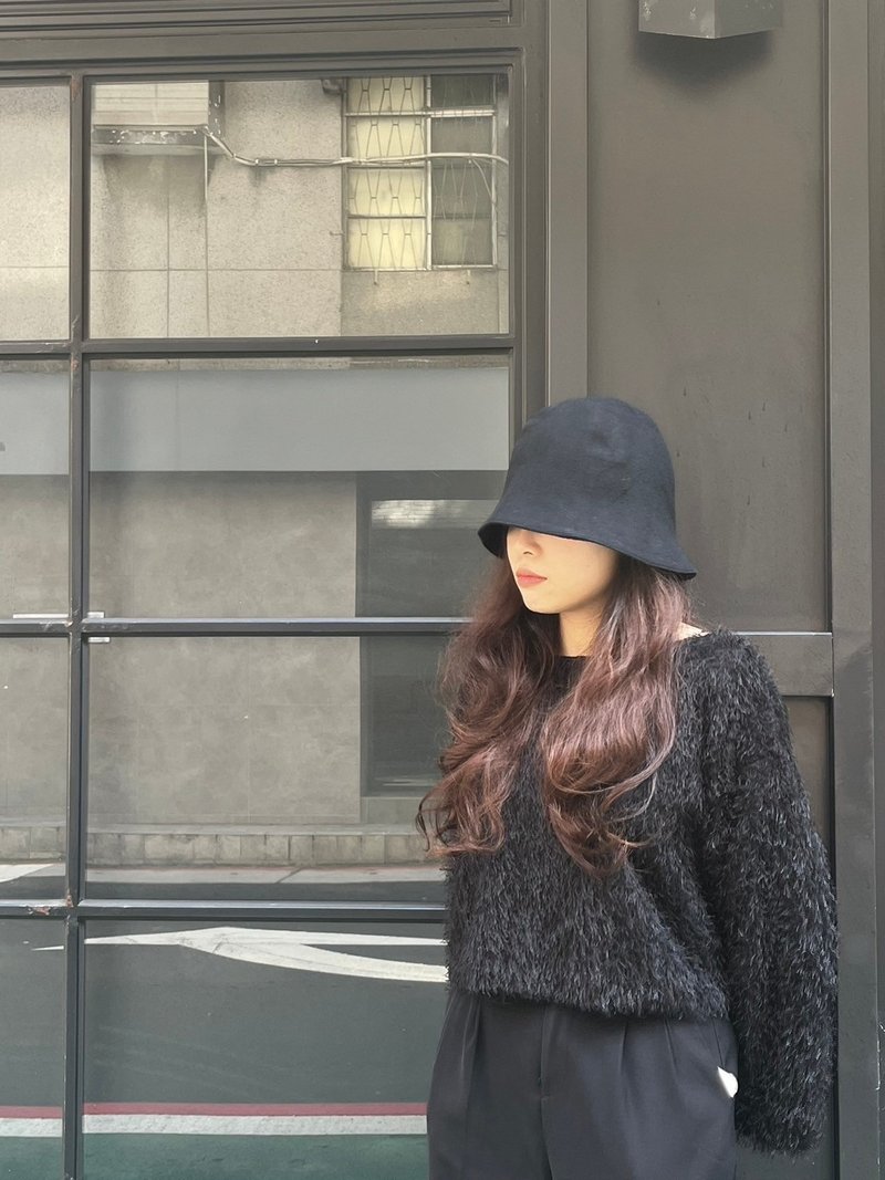 黑色毛料渔夫帽 - 帽子 - 羊毛 白色