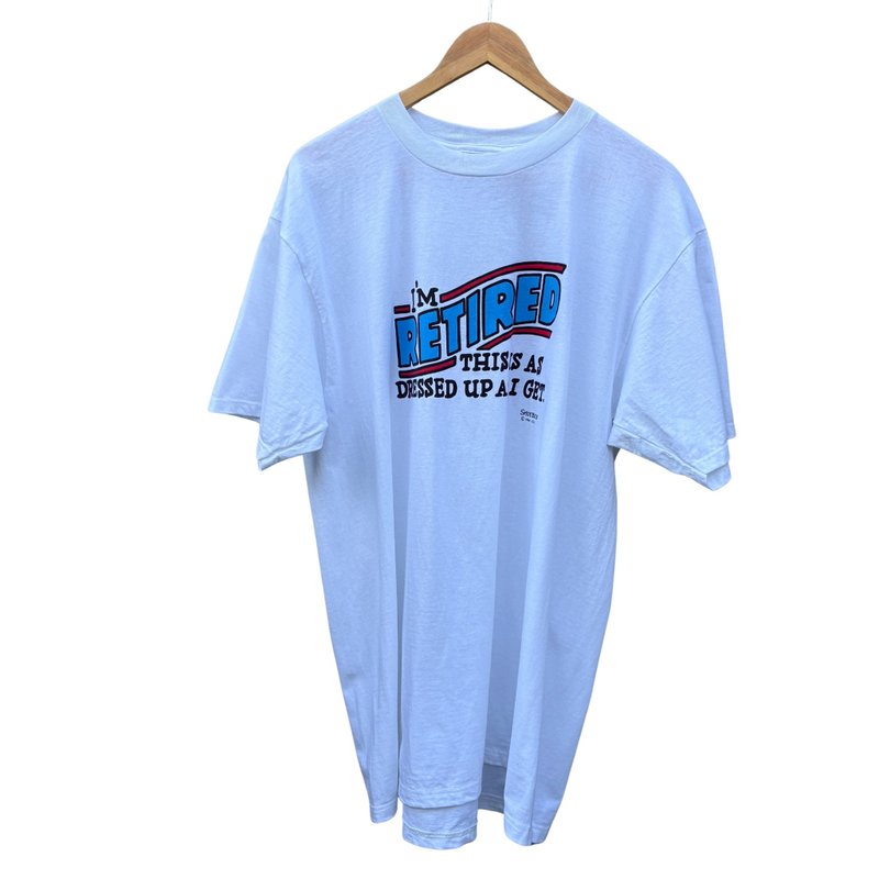 复古 90 年代退休搞笑图案 T 恤 - 男装上衣/T 恤 - 棉．麻 白色