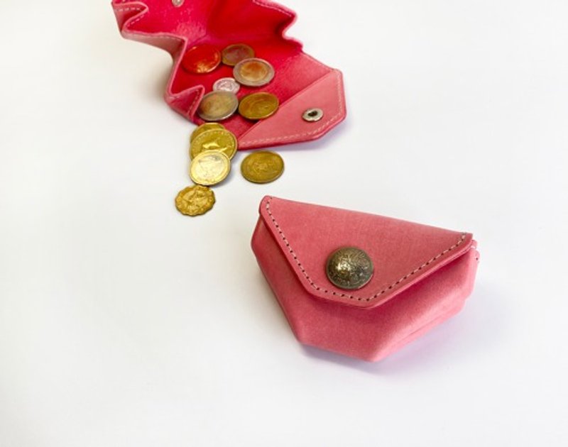 Happy coin case (peach) Italian leather MAINE used - 零钱包 - 真皮 