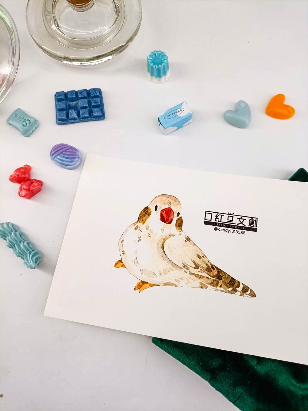 KR474_口紅堂明信片_文鳥8_candy1313588 postcard - 卡片/明信片 - 纸 多色