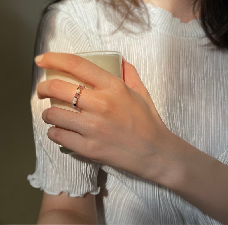 Found.Myth 友谊和爱情天然月光石 柔情伊莉莎白戒指 纯银 手工制 - 戒指 - 半宝石 