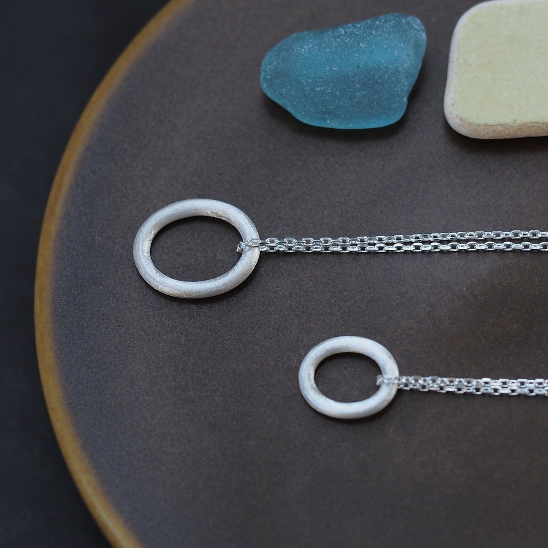 2 pieces set) open oval pair necklace Silver 925 - 项链 - 其他金属 灰色