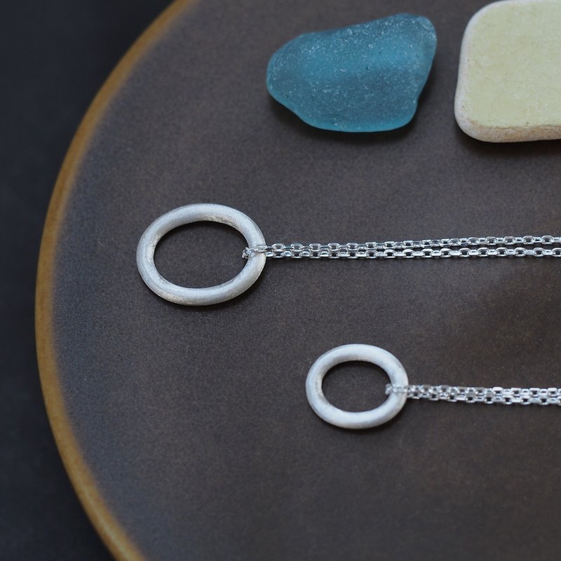 2 pieces set) open oval pair necklace Silver 925 - 项链 - 其他金属 灰色