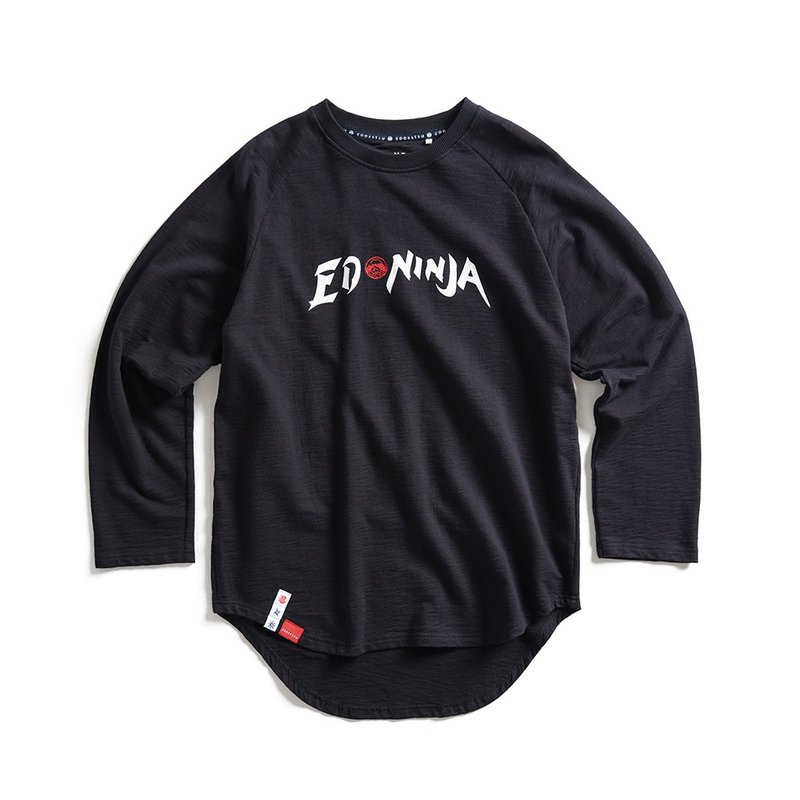 江户胜 日系 男装 忍者系列 忍具印花圆摆长袖T恤(黑色) #上衣 - 男装上衣/T 恤 - 棉．麻 黑色