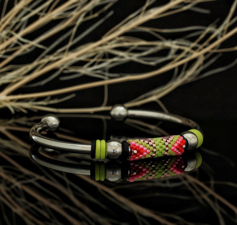 手织 4mm 不锈钢 Peyote-19 日本 Aiko 串珠手镯 - 手链/手环 - 不锈钢 