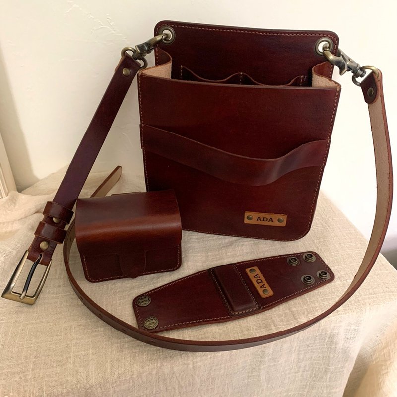 新秘手环、腰包组合 / 定制化印字 / 全牛皮手工制作 - 其他 - 真皮 咖啡色