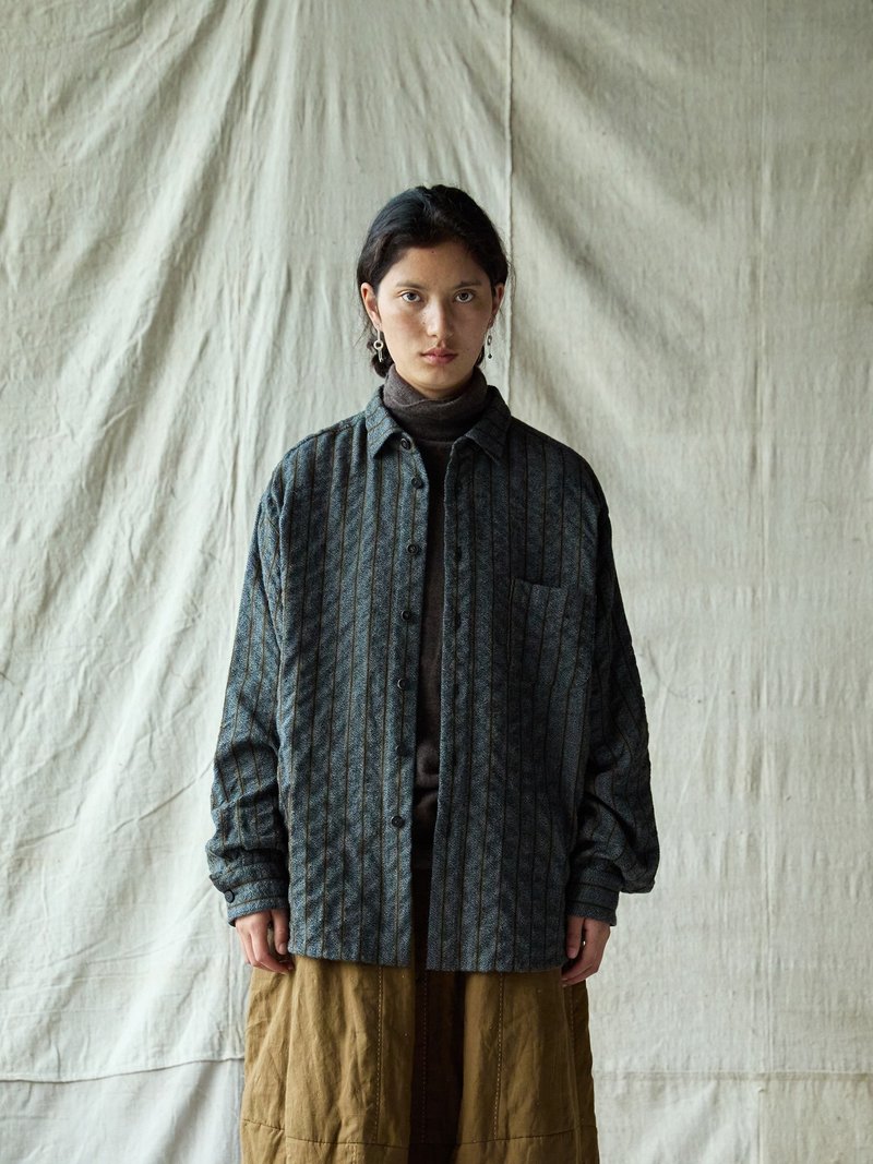 日系复古 羊毛混纺提花衬衫 休闲衬衣 - 女装衬衫 - 其他材质 灰色