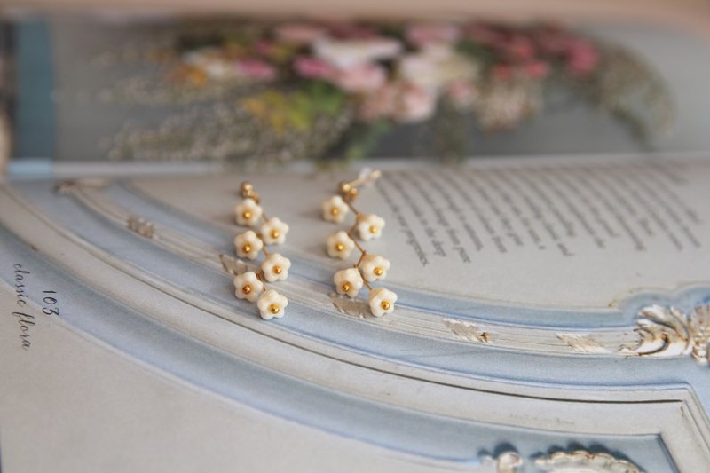 耳环 饰品 花耳环 花办耳环 珍珠耳环 干花耳环 少女风 日系作品 - 耳环/耳夹 - 植物．花 金色