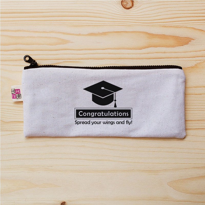 毕业祝福扁型笔袋 - 铅笔盒/笔袋 - 棉．麻 白色