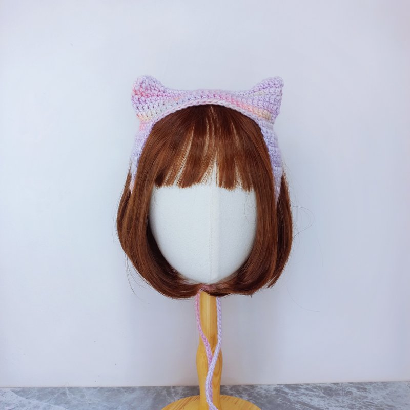 粉彩恶魔喵喵猫耳绑带式发带 - 发带/发箍 - 棉．麻 粉红色