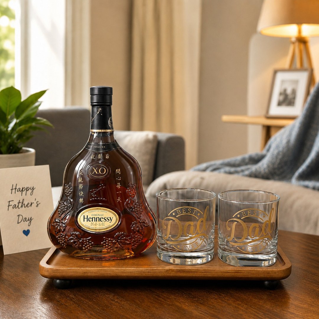 父亲节礼物 Hennessy X.O雕刻订制礼盒 定制化威士忌杯对杯 送礼 - 酒类 - 玻璃 
