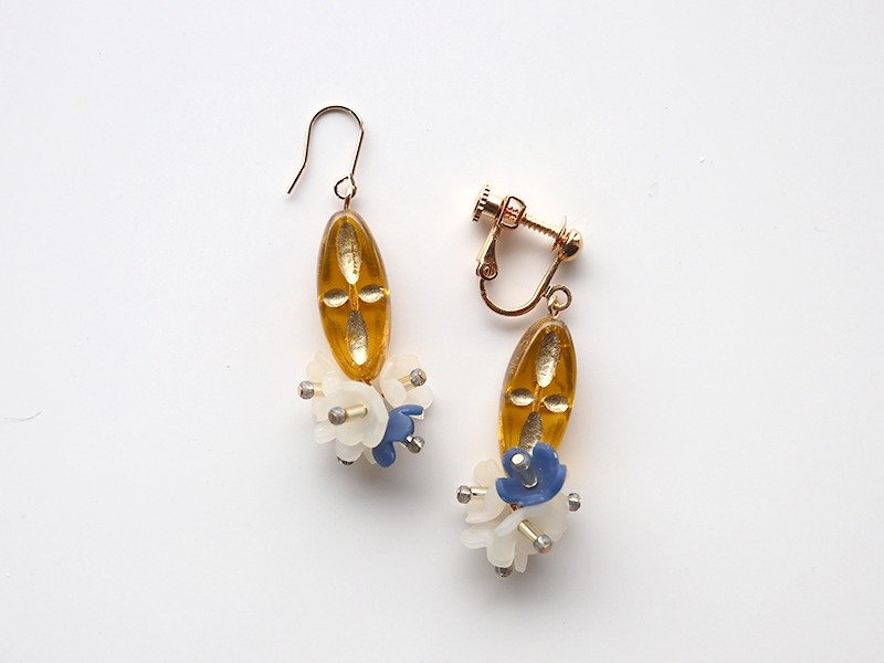 ［1点のみ］ブーケピアス/イヤリング - 耳环/耳夹 - 玻璃 卡其色