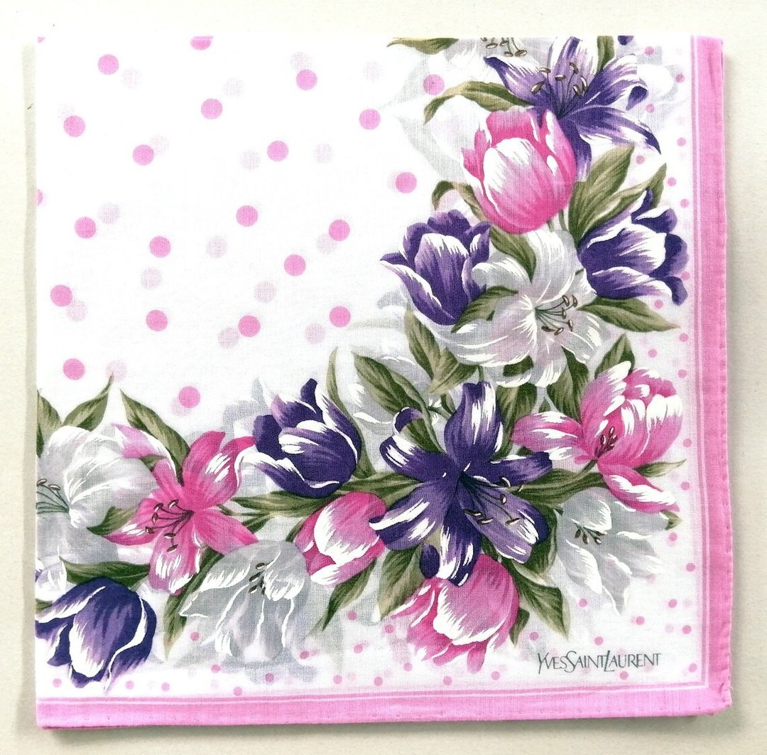 Yves Saint Laurent 复古手帕花卉郁金香百合口袋 19 x 19 英寸 - 手帕/方巾 - 棉．麻 紫色