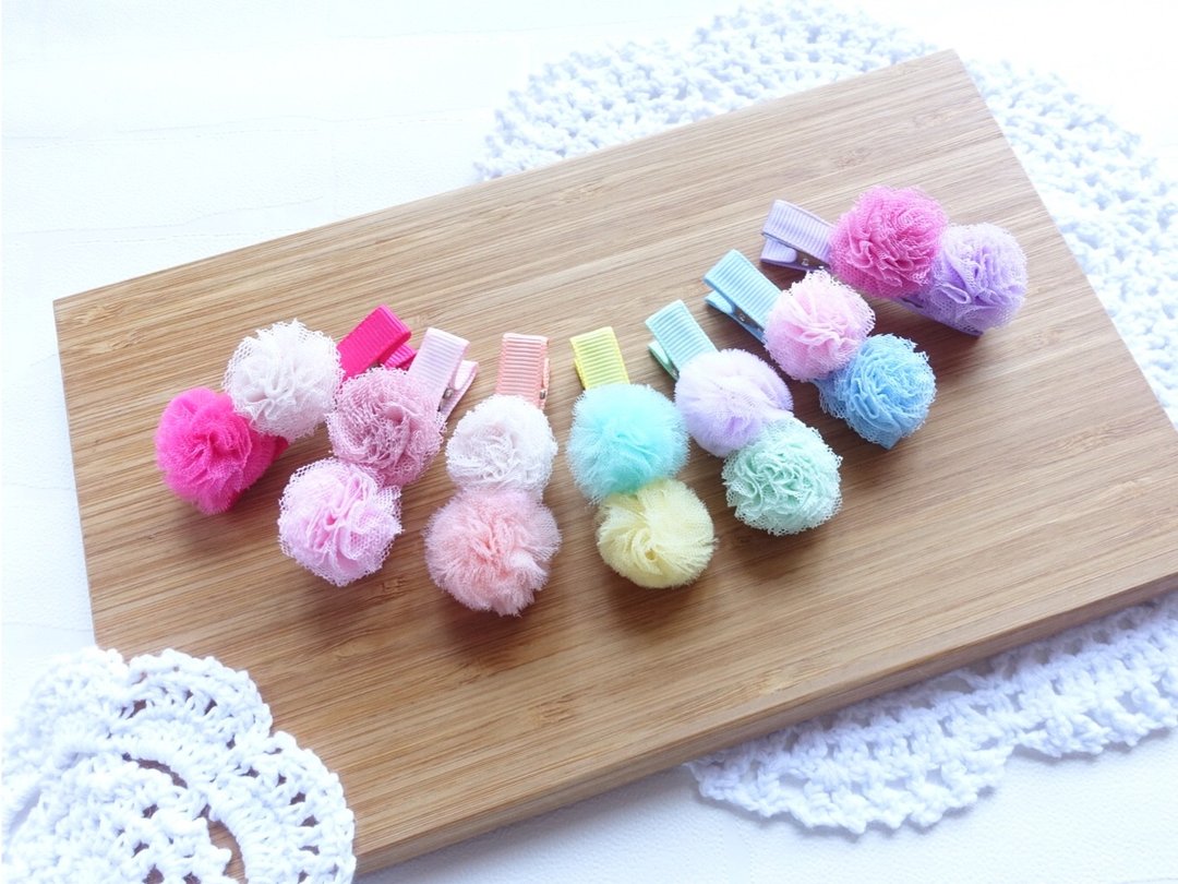 可爱糖果色小纱球发夹 多色 hair clips - 围嘴/口水巾 - 其他材质 