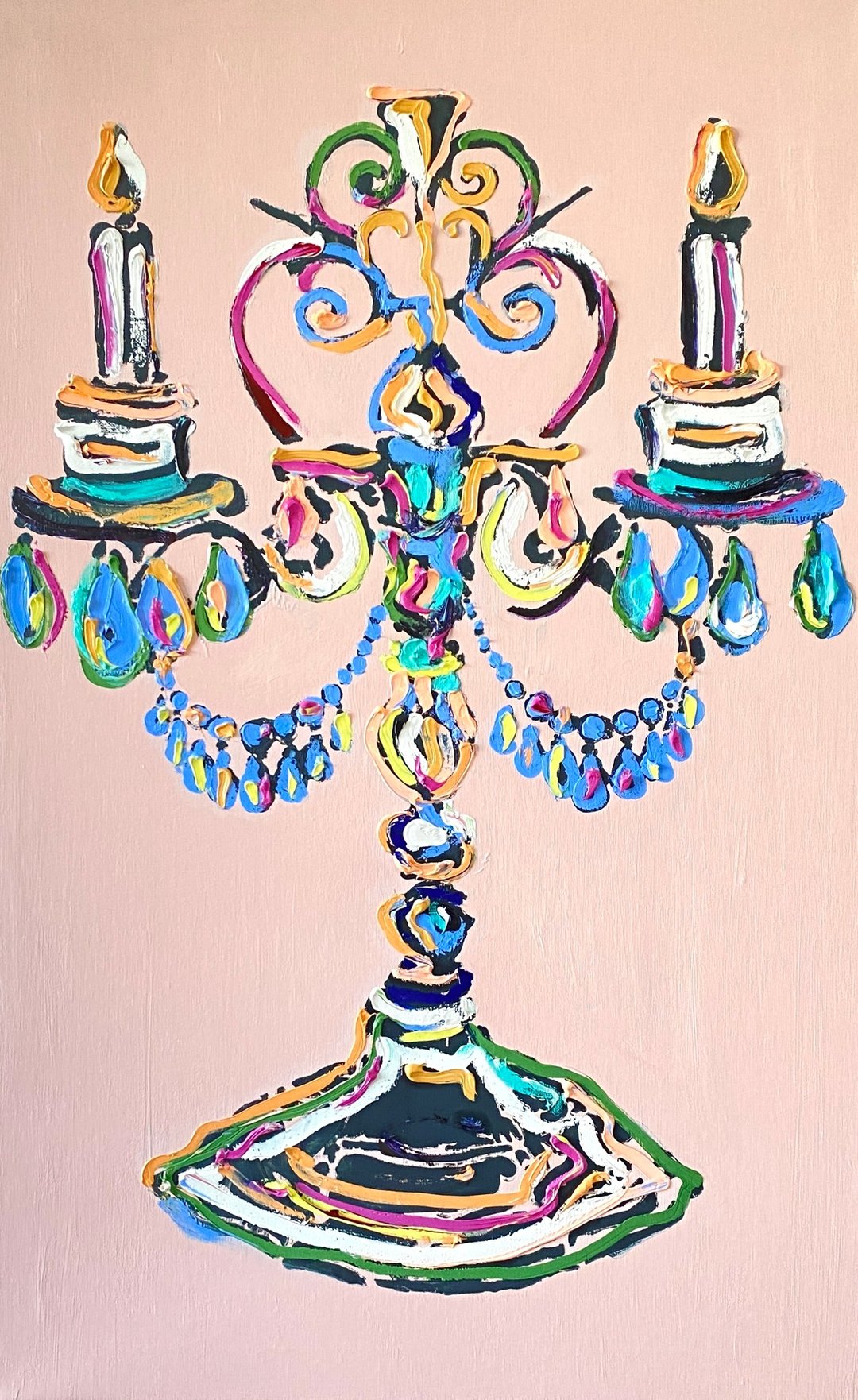 古董烛台 原始油画 表现主义 墙壁装饰 - 墙贴/壁贴 - 其他材质 粉红色