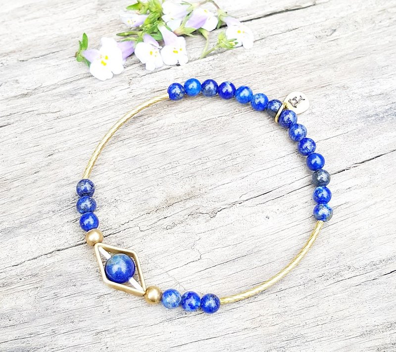 五行-木系能量石 青金石 细致女款 黄铜 定制化 手敲字母     - 手链/手环 - 宝石 蓝色
