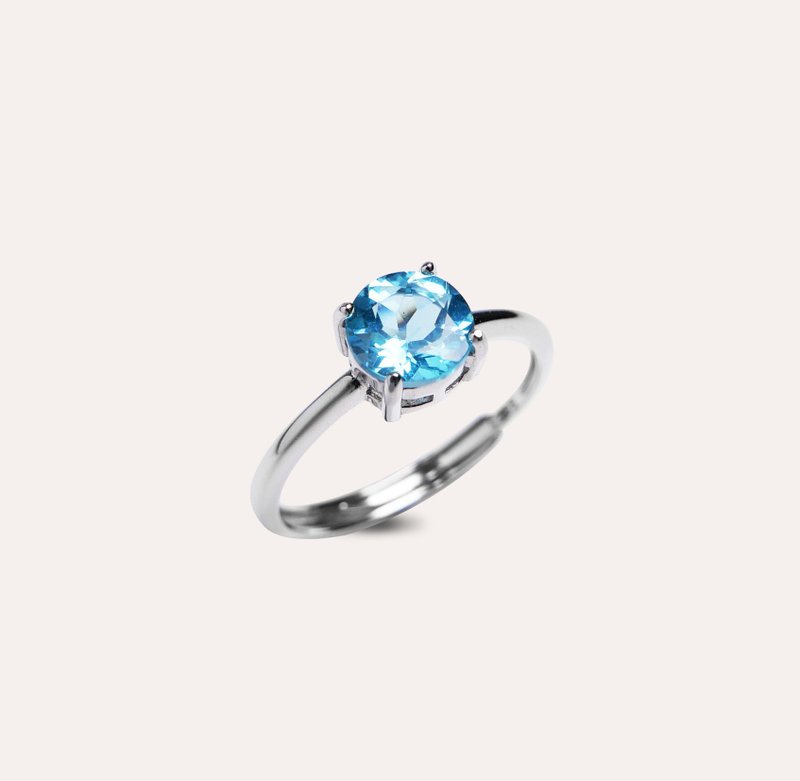 安珠 磷灰石 蓝色 圆形 6mm 戒指 经典系列 Round 宝石银饰 AND - 戒指 - 银 蓝色