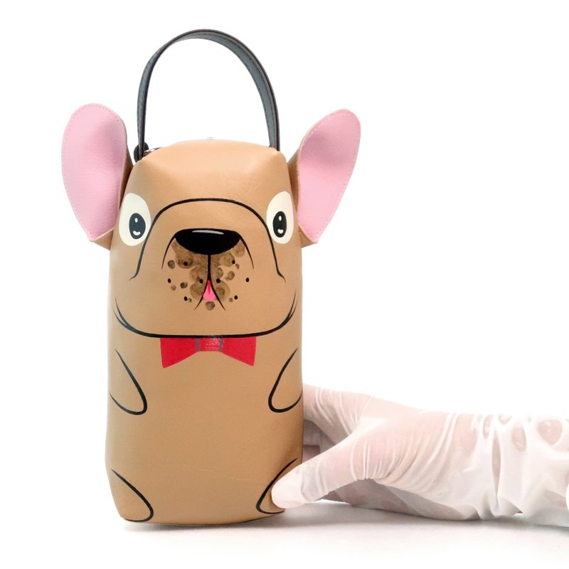 French bulldog pencil pouch bag,make up case, handmade bag for every day - 手拿包 - 人造皮革 咖啡色