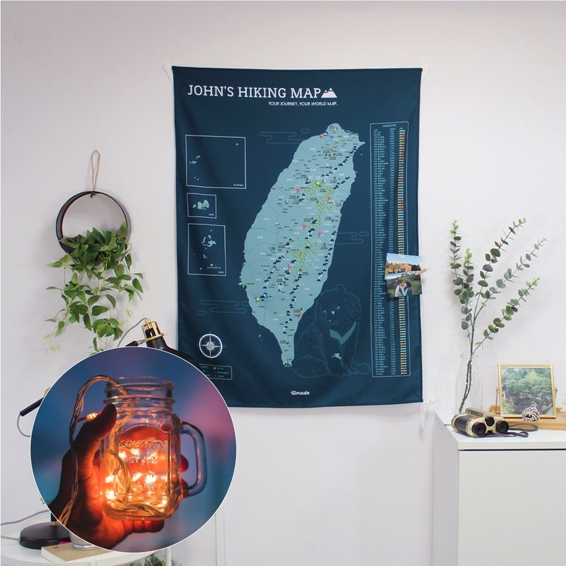 【毕业礼盒】台湾百岳地图 + 星光丝线 LED 灯 + 质感牛皮纸礼盒 - 海报/装饰画/版画 - 聚酯纤维 蓝色