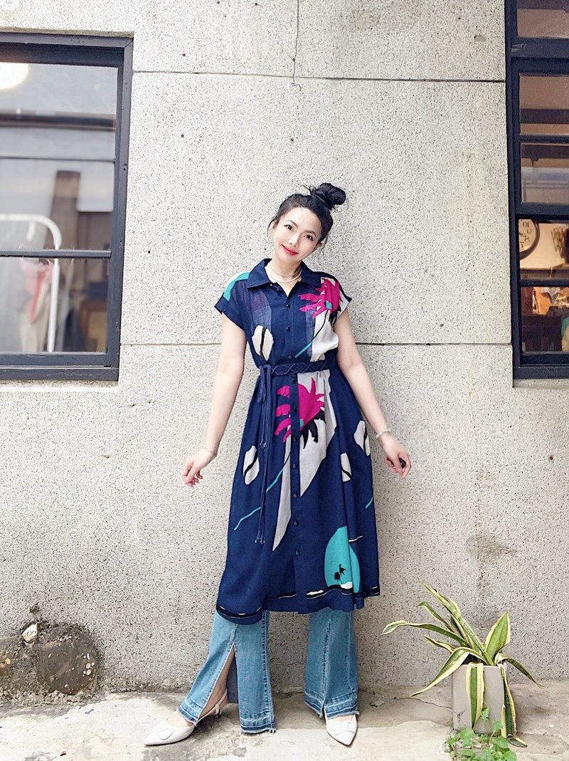 夏季深蓝色满花图腾 可两穿 长裙背心洋装连身裙古着ドレスDress - 洋装/连衣裙 - 聚酯纤维 多色
