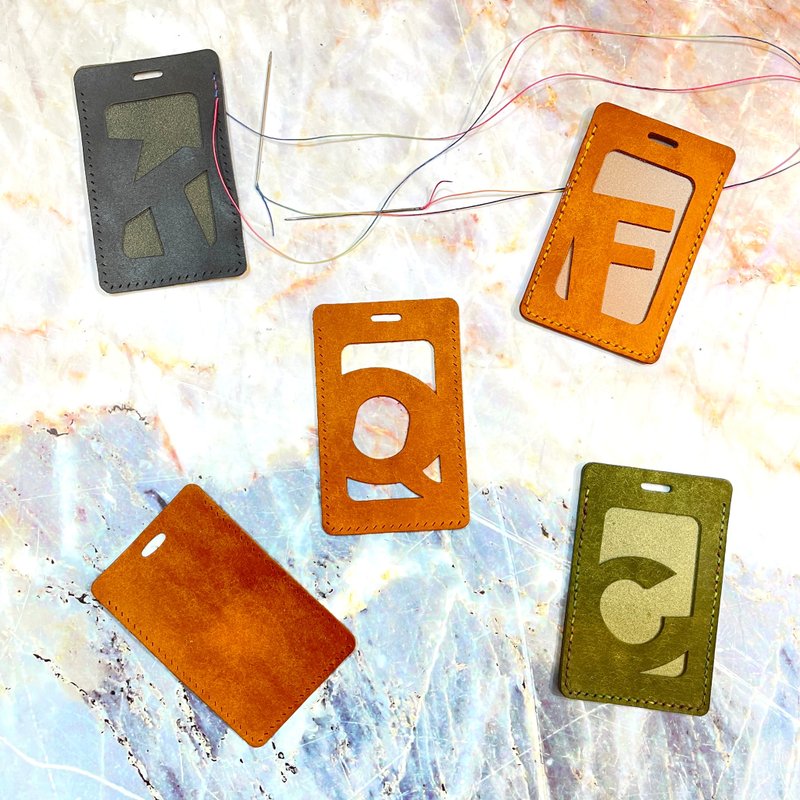 手缝皮革 英文密码-磨砂植鞣牛皮字母直式卡套材料包  七夕 - 皮件 - 真皮 多色
