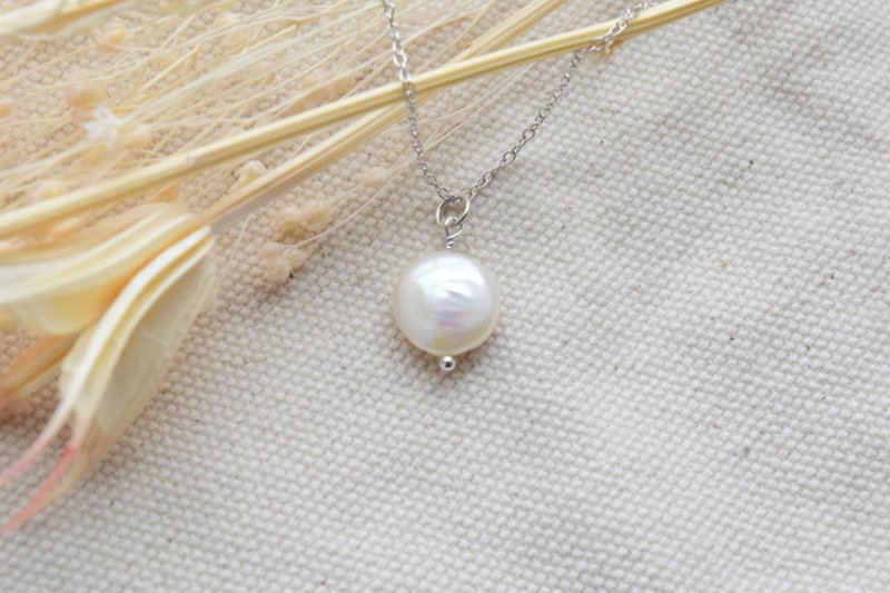 【扁币珍珠・925纯银】天然珍珠 手工项链 - 项链 - 珍珠 白色