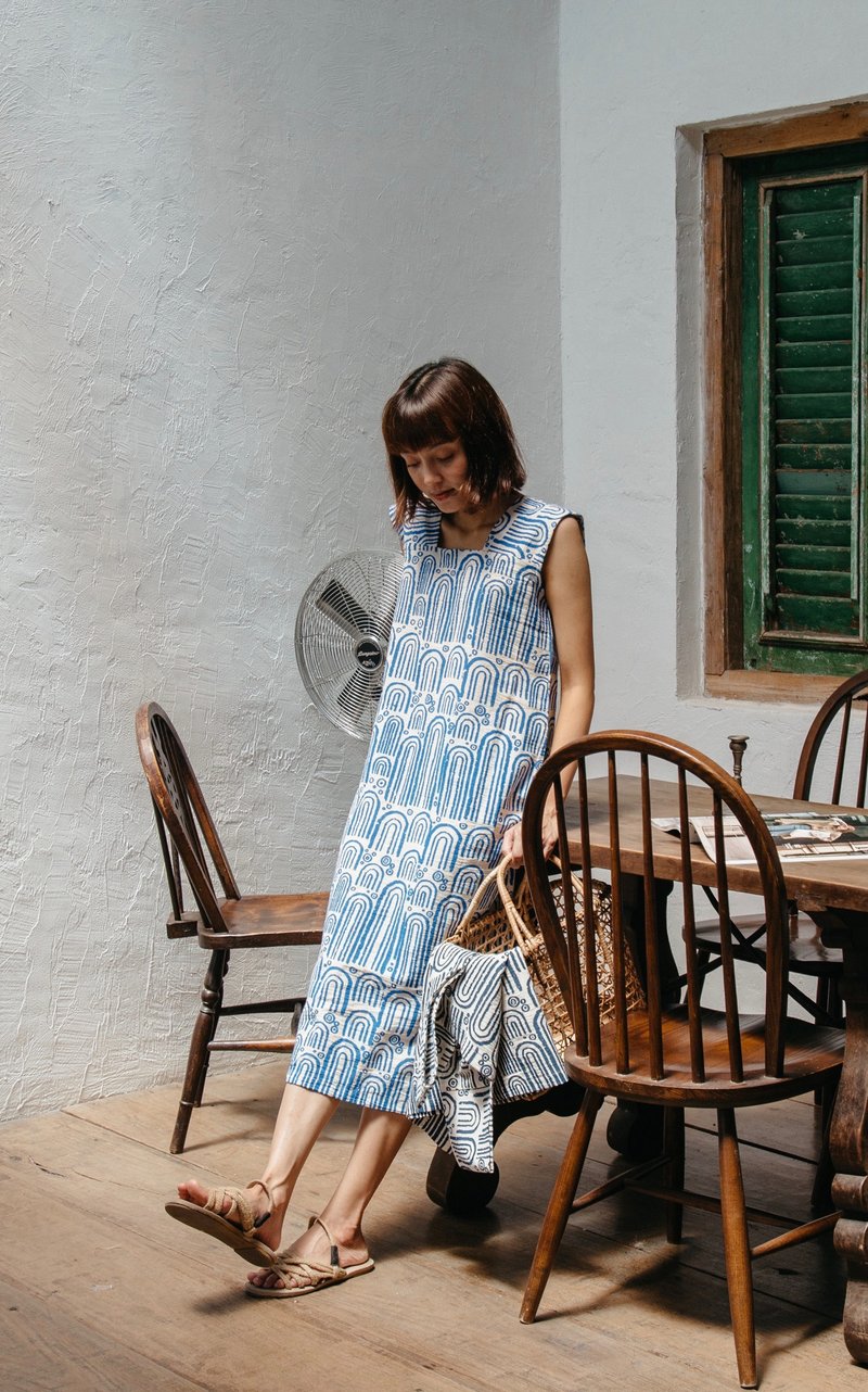 Mulmul 海绵围裙连衣裙 - 洋装/连衣裙 - 棉．麻 蓝色