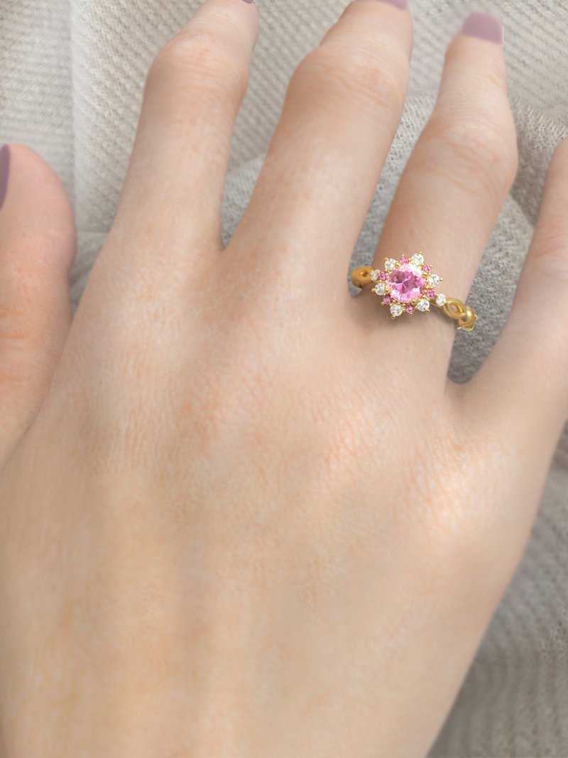 Check out!!!  Pink sapphire gemstones ring with white zircon, 925 Silver ring - 戒指 - 宝石 橘色