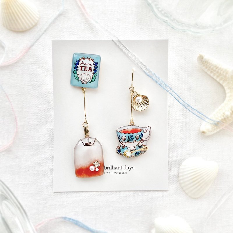 Teabag earring Marine 海的茶包耳环・耳饰 - 耳环/耳夹 - 塑料 蓝色