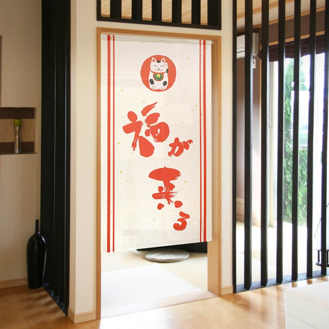 【预订】日本制 福来招财猫门帘 - 门帘/门牌 - 棉 红色