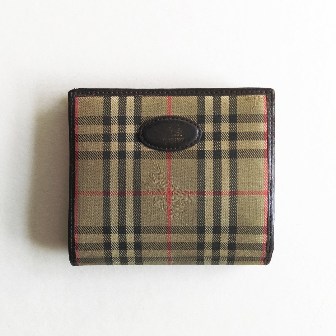 A ROOM MODEL - VINTAGE，BD-0523 Burberry格纹零钱内袋口金短夹 - 皮夹/钱包 - 真皮 卡其色