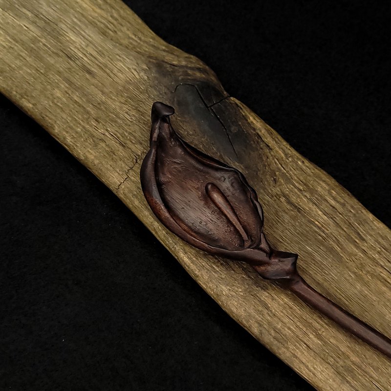 发簪 绕指柔的诗 手工立体细雕 海遇 紫檀木 - 发带/发箍 - 木头 咖啡色