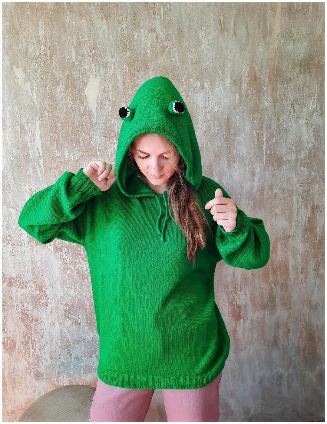 frog hoodie oversized ,  women's hoodies , frog gift , handmade sweater - 女装针织衫/毛衣 - 其他材质 绿色