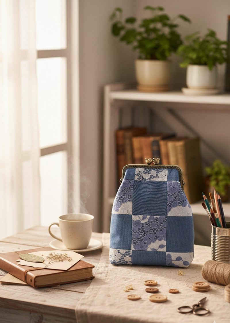 【猫语时光】丹宁蕾丝拼接口金包 —— 留住指尖的温润与优雅 - 侧背包/斜挎包 - 其他材质 多色