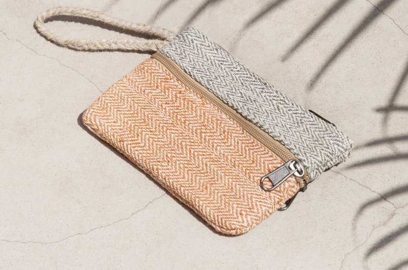 情人节手感织布小包 棉麻编织化妆包 民族风收纳袋 悠游卡套-橘子 - 化妆包/杂物包 - 棉．麻 多色
