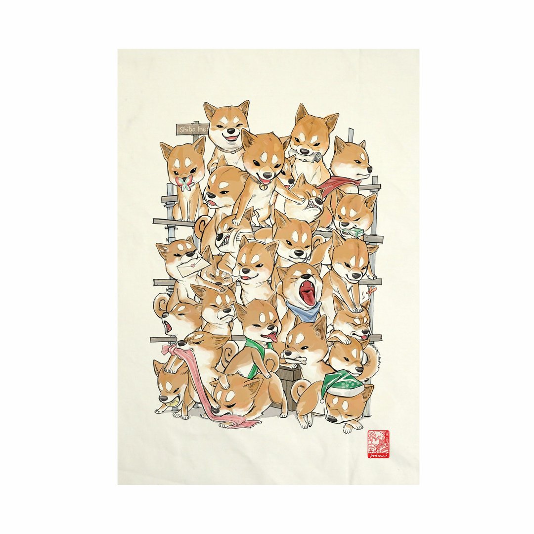 Shiba family Fabric Art  Canvas No frame - 其他 - 棉 白色