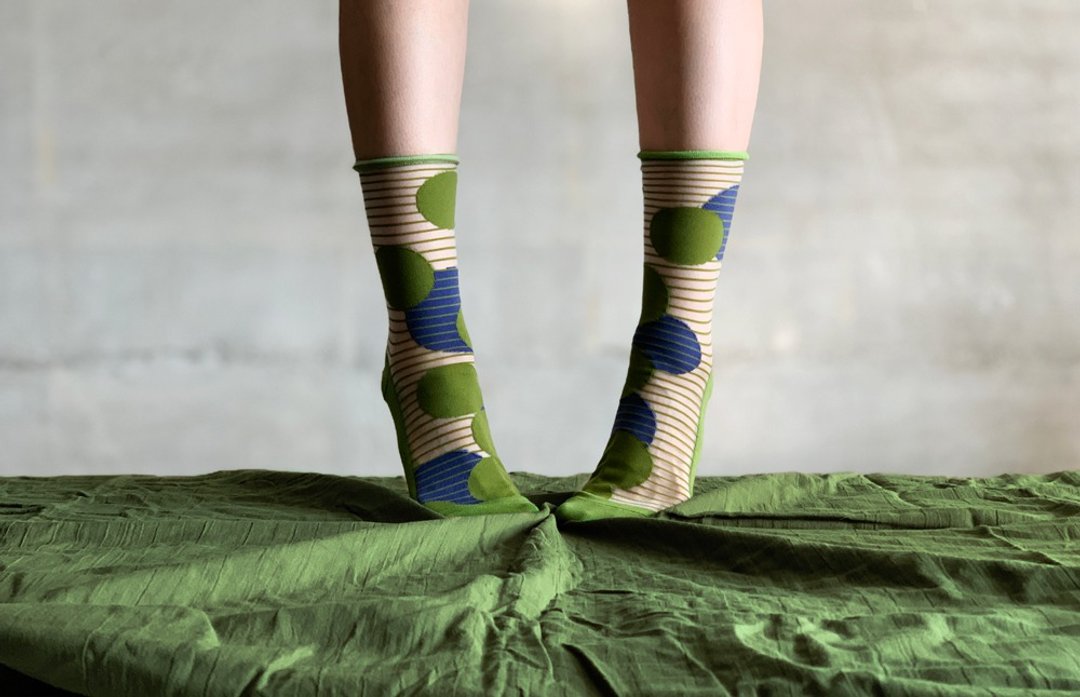 socks_green_tumtum/ organic cotton / yellow / socks / dot - 袜子 - 棉．麻 绿色