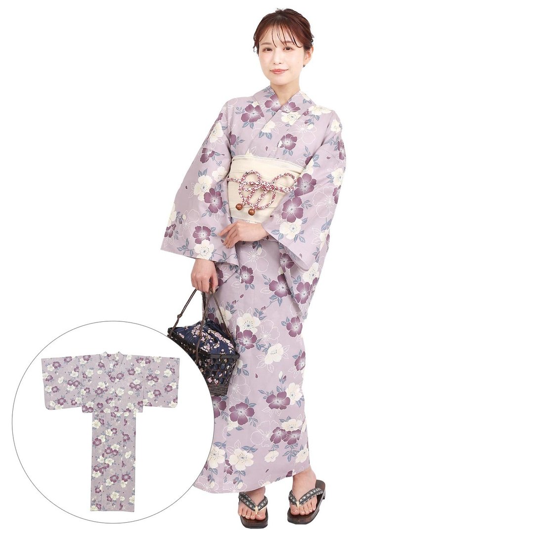 日本 和服 女性 两件式 浴衣 腰封 套组 F size x23h-18 - 其他 - 棉 紫色