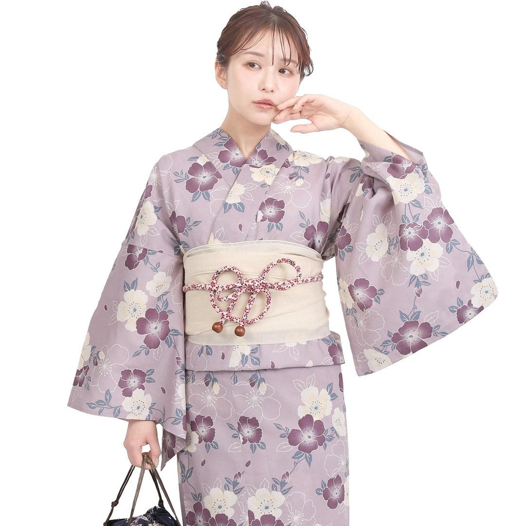 日本 和服 女性 两件式 浴衣 腰封 套组 F size x23h-18 - 其他 - 棉 紫色