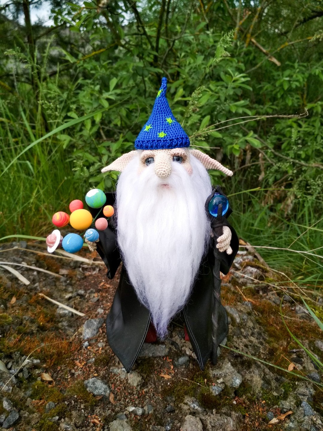Amigurumi钩针侏儒. 银河侏儒娃娃. 毛绒玩具观星侏儒。 天文学家 - 玩偶/公仔 - 其他材质 白色