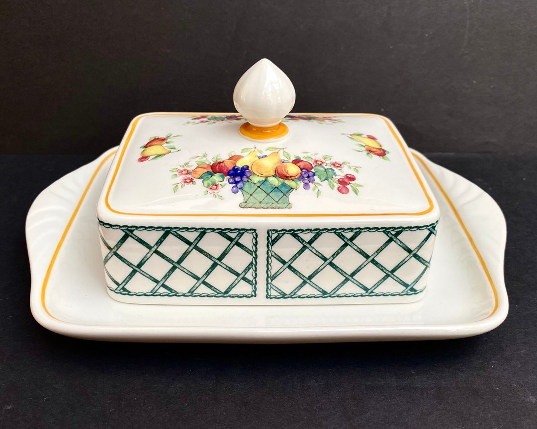Villeroy Boch 篮子 罕见 矩形盖黄油盘 德国 1970 年 - 花瓶/陶器 - 瓷 多色
