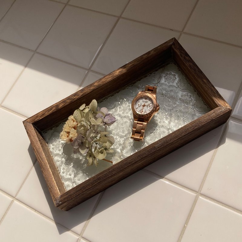 凯唐花痴玻璃海棠玻璃复古强化玻璃木托盘S号22cmx12cm - 托盘/砧板 - 玻璃 