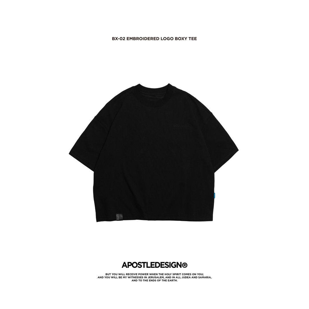 26SS BX-02 Embroidered Logo Boxy TEE-黑色 - 中性连帽卫衣/T 恤 - 棉 黑色