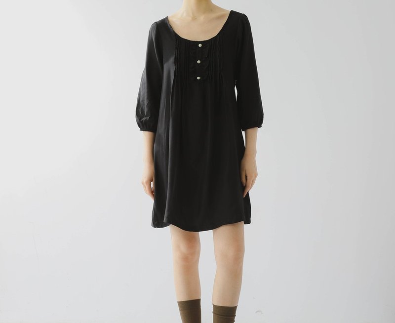 【叛逆】法式复古 千金风大U领/花边洋装 - 洋装/连衣裙 - 棉．麻 黑色