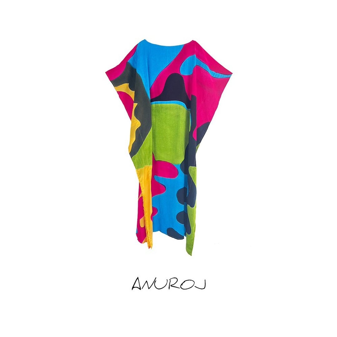 Hand Painted Cotton Silk Kaftan for Summer Resort Vacation F - 洋装/连衣裙 - 棉 绿色