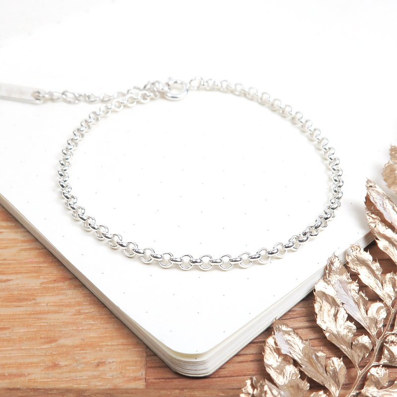 经典小圆手链(2.4mm细链) 925纯银刻字手链 - 手链/手环 - 纯银 银色